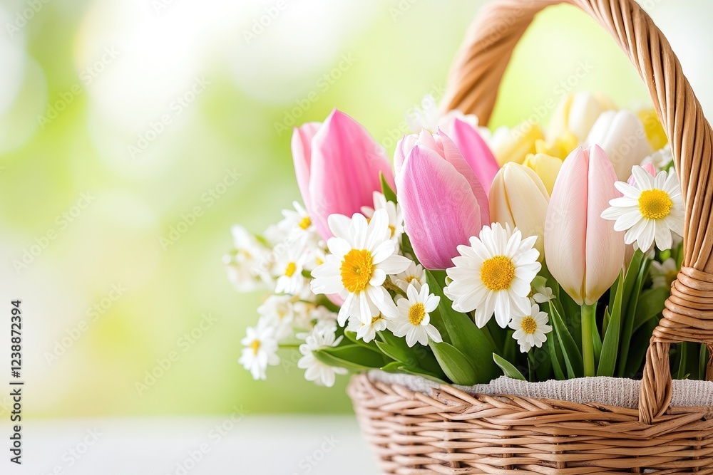 Charming Basket Filled With Spring Blooms Charming Basket Filled With Spring Blooms