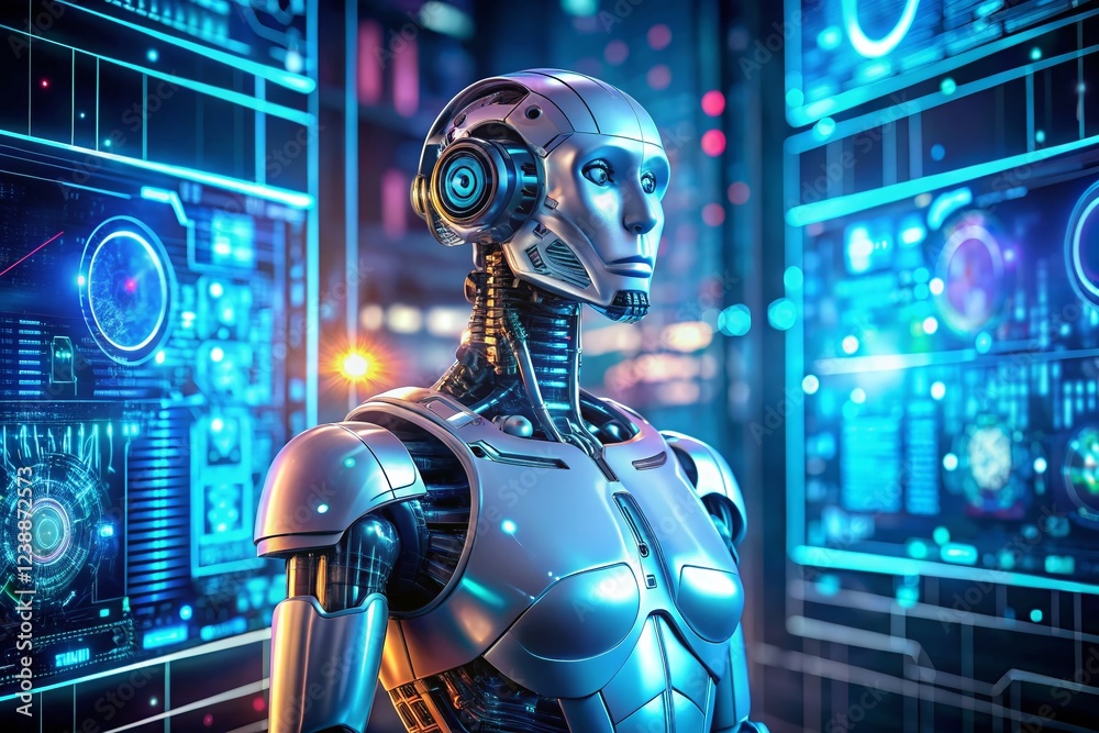 Futuristic Robot Deep Learning Data Analysis: High-Resolution Stock Photo Futuristic Robot Deep Learning Data Analysis: High-Resolution Stock Photo