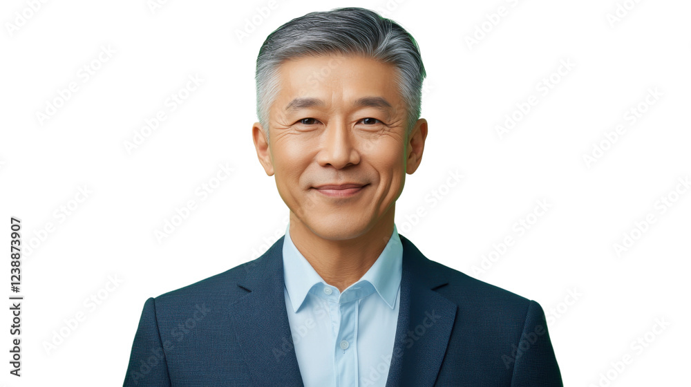 Smiling senior asian businessman looking at camera on transparent background Smiling senior asian businessman looking at camera on transparent background