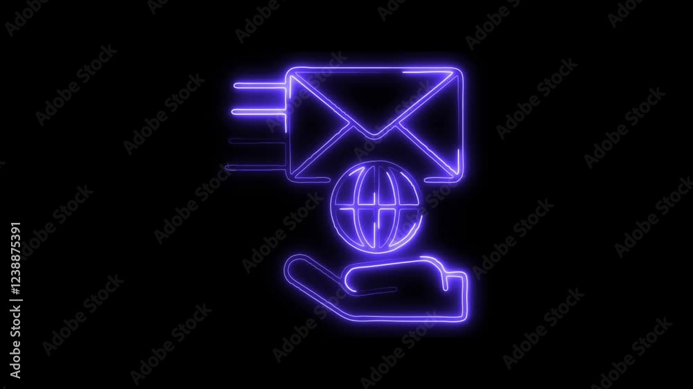 Glowing neon International Mail icon isolated on black background. HD Video motion graphic animation Glowing neon International Mail icon isolated on black background. HD Video motion graphic animation