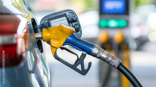 Wallpaper Mural Close up of car fuel tank with fuel dispenser, showcasing fueling process. vibrant colors and details highlight importance of refueling Torontodigital.ca