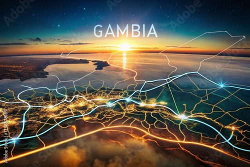 Gambia Road Map: Conceptual Aerial View of West African Nation's Infrastructure