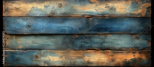 Wallpaper Mural Vintage rustic wooden planks with blue orange weathered paint and textured surface Torontodigital.ca