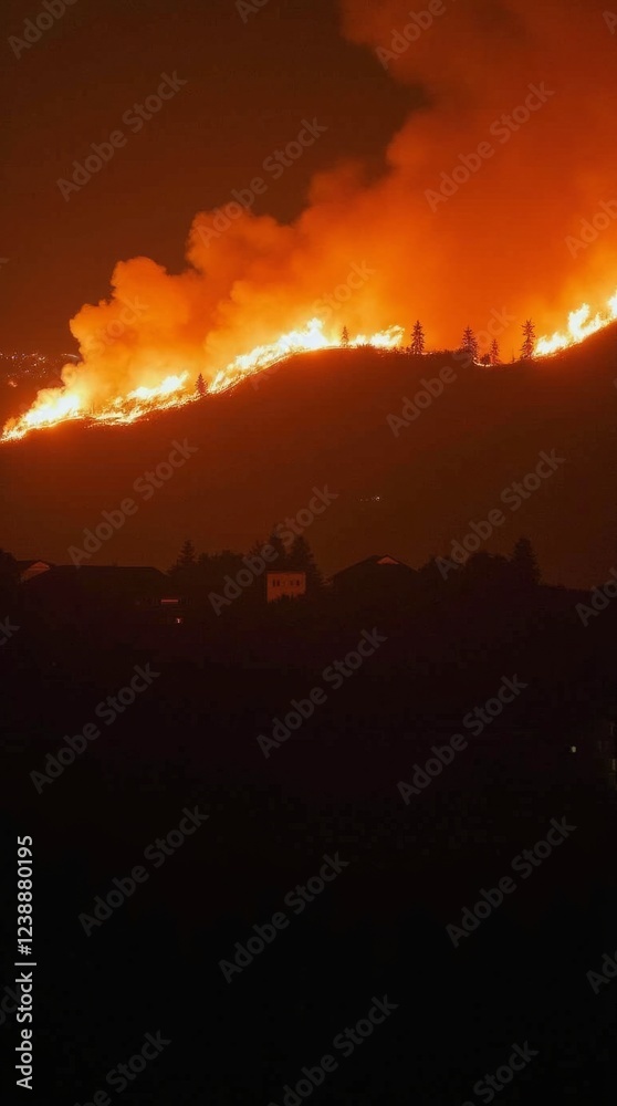 Fototapeta premium Nighttime Inferno on the Hillside