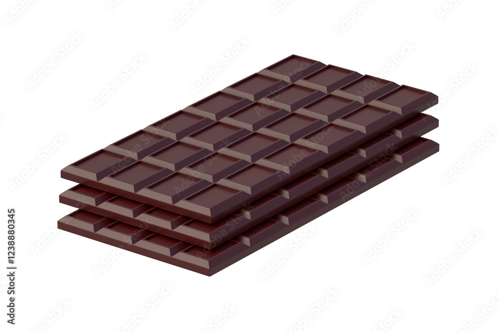 Fototapeta premium Stack of chocolate bars isolated on white background. Confectionery tile. 3d render