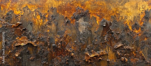 Abstract textured background with orange and brown hues and rugged surface details