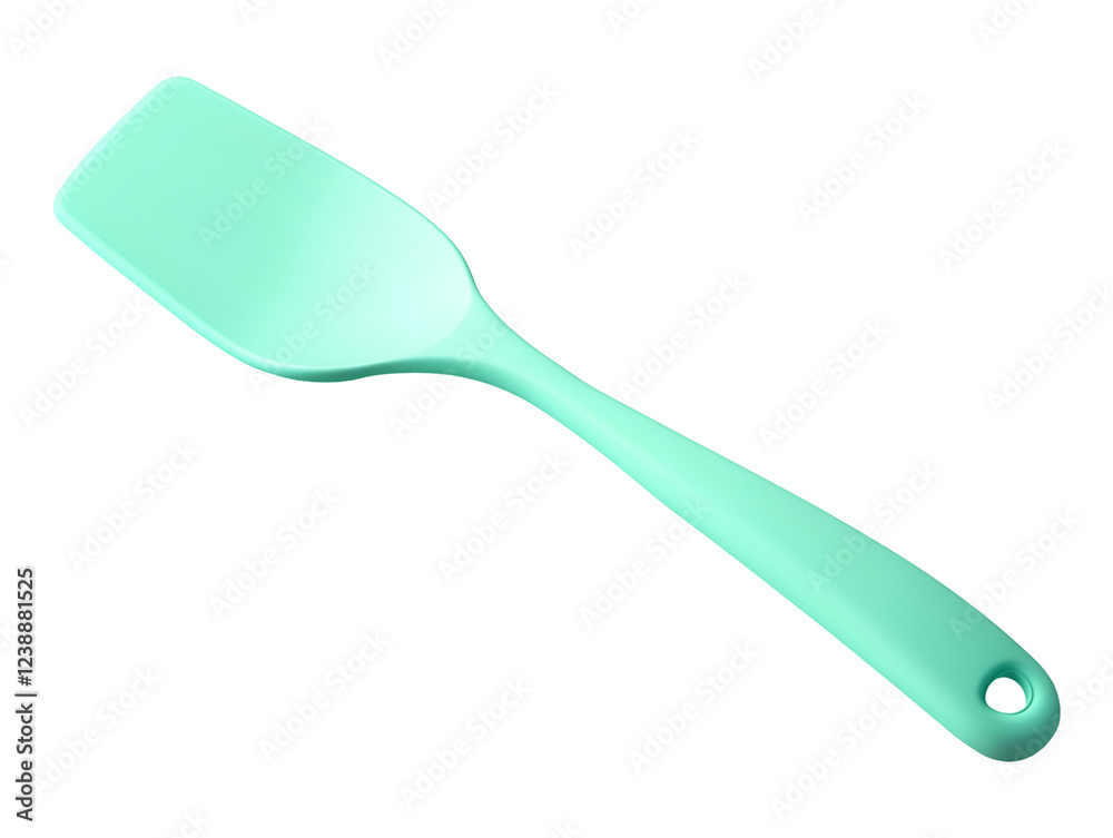 Mint green silicone spatula isolated on a transparent background, perfect for kitchen utensils, cooking and baking photography, and product mockups