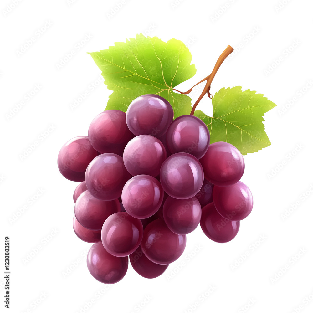 Fototapeta premium Fresh, juicy grapes with vibrant green leaves for healthy snacking.