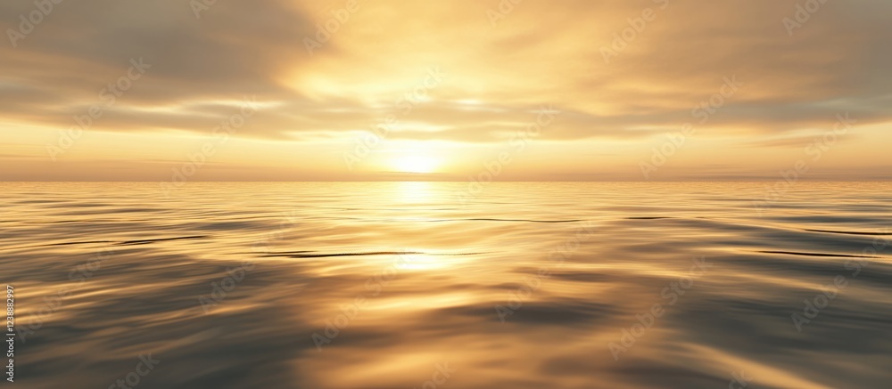 Obraz premium Golden Sunset Over Calm Ocean Waters with Dramatic Sky and Reflections