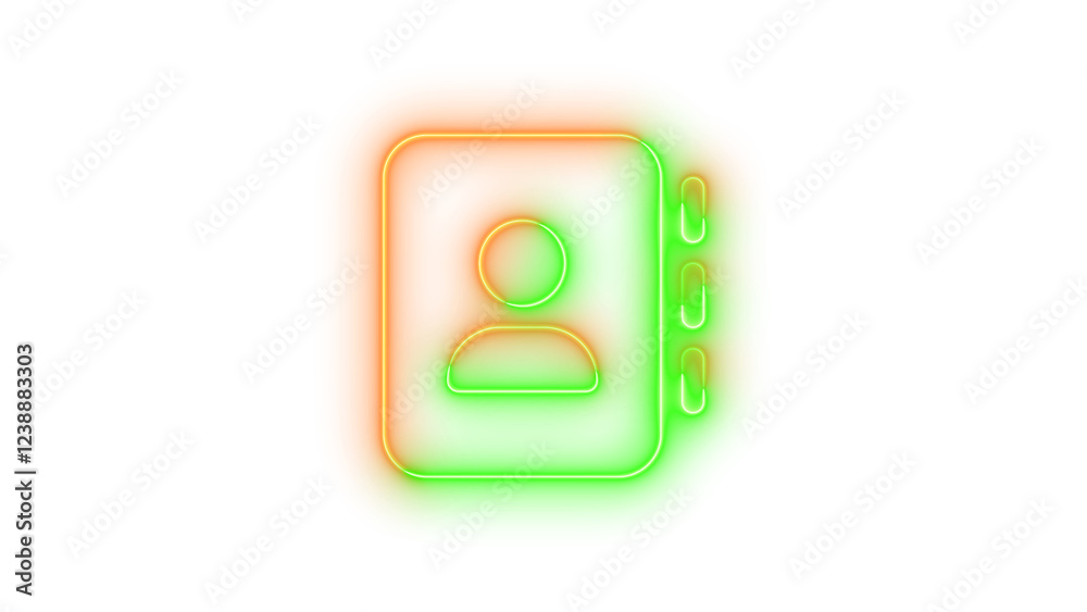 Neon address book icon brown green color glowing with transparent background Neon address book icon brown green color glowing with transparent background