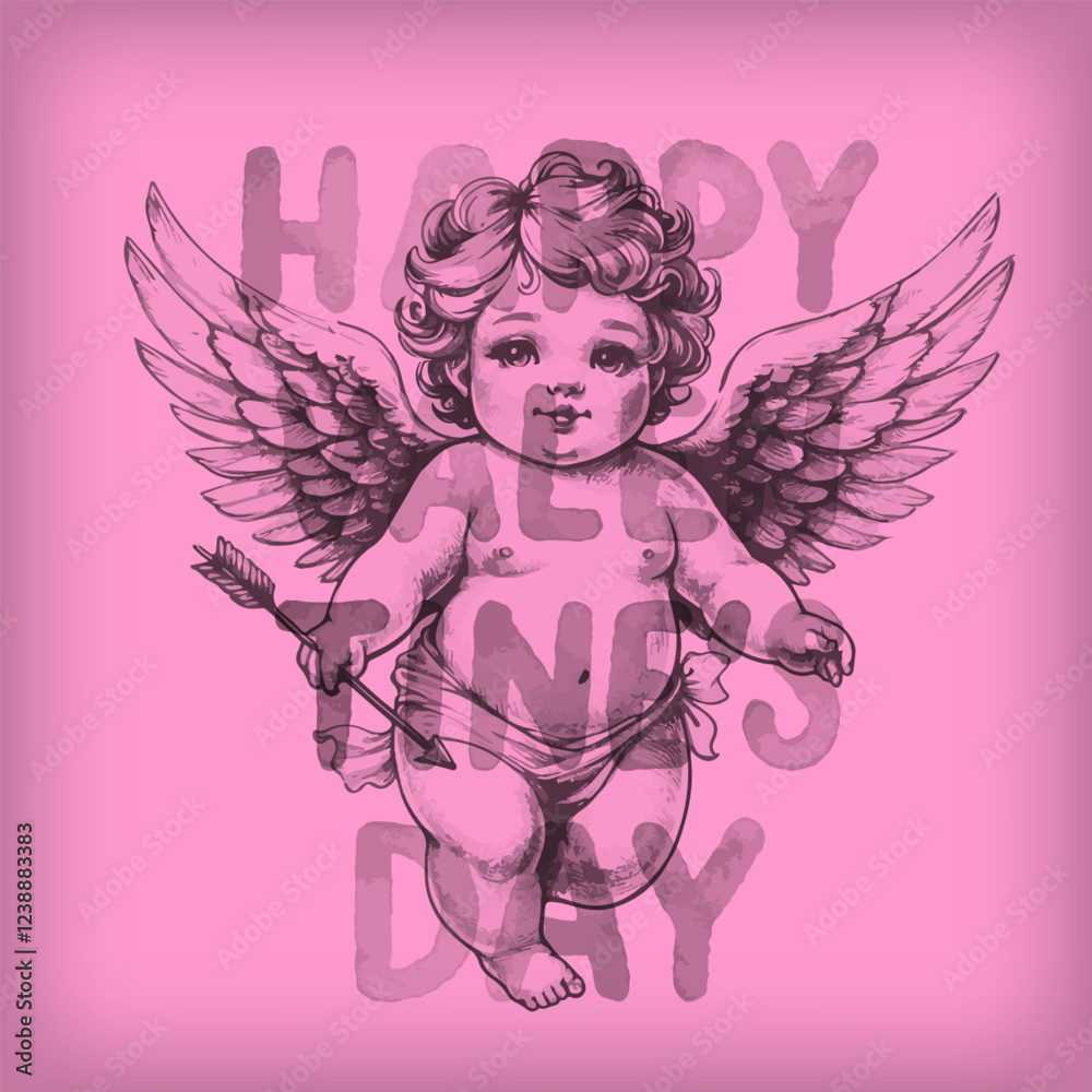 Valentines day card Invitation with hand drawn cupid. Valentines day card Invitation with hand drawn cupid.