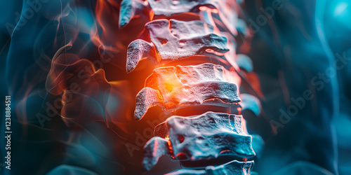 3D Render of Spinal Vertebrae with Glowing Energy Effects