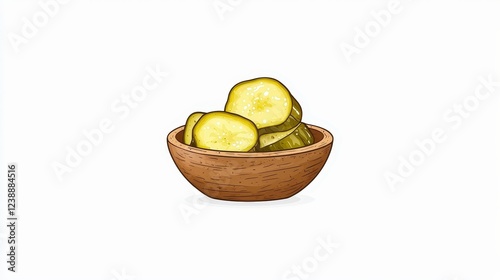 Sliced Pickles in Wooden Bowl on White Background Ideal for Food and Cooking Themes photo