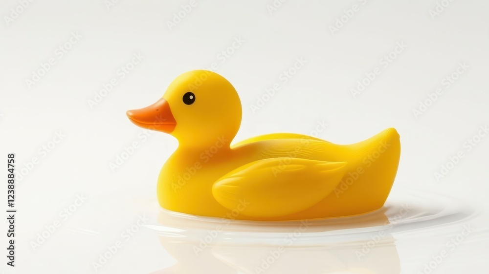 Bright yellow rubber duck floating in still water during a calm afternoon Bright yellow rubber duck floating in still water during a calm afternoon