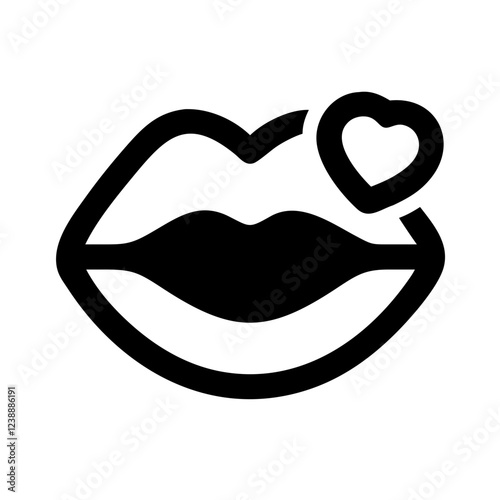 Bold lips with heart symbol for kiss and love representation in a stylish design
