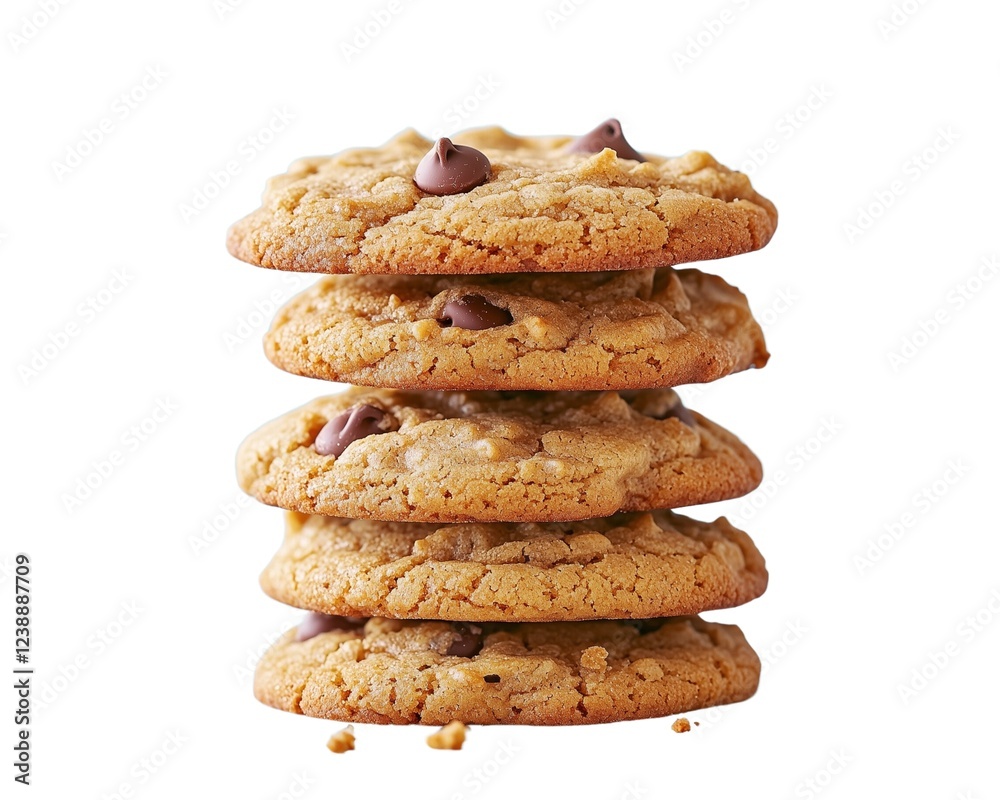 A realistic photo of freshly baked chocolate chip cookies stacked . Stacked of chocolate cookies. Photo of chocolate cookies stacked. Isolated on white background. A realistic photo of freshly baked chocolate chip cookies stacked . Stacked of chocolate cookies. Photo of chocolate cookies stacked. Isolated on white background.