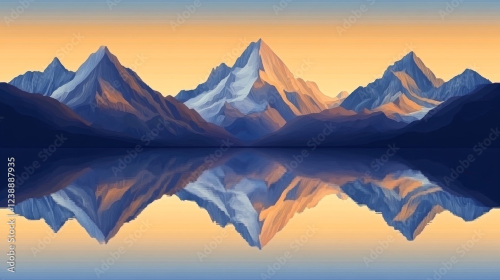 Majestic Mountain Reflection in Calm Lake at Sunset Majestic Mountain Reflection in Calm Lake at Sunset