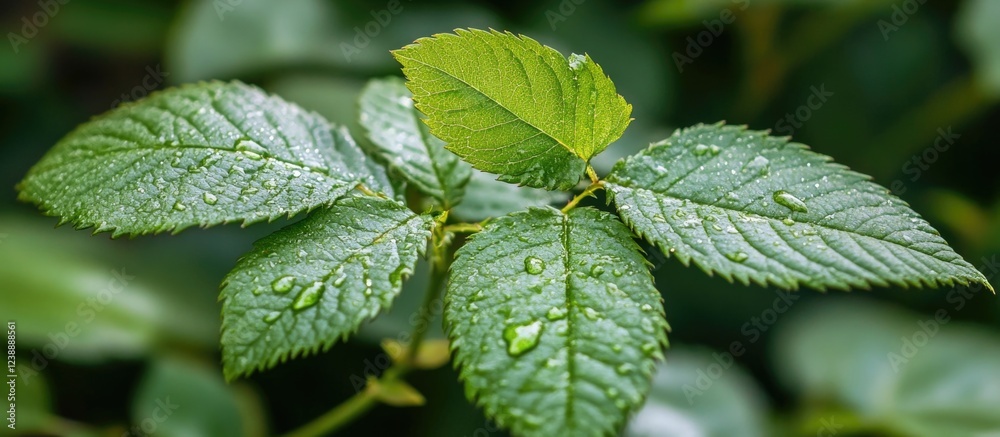 Close-up of Dew on Green Leaves Outdoors in Natural Setting Close-up of Dew on Green Leaves Outdoors in Natural Setting
