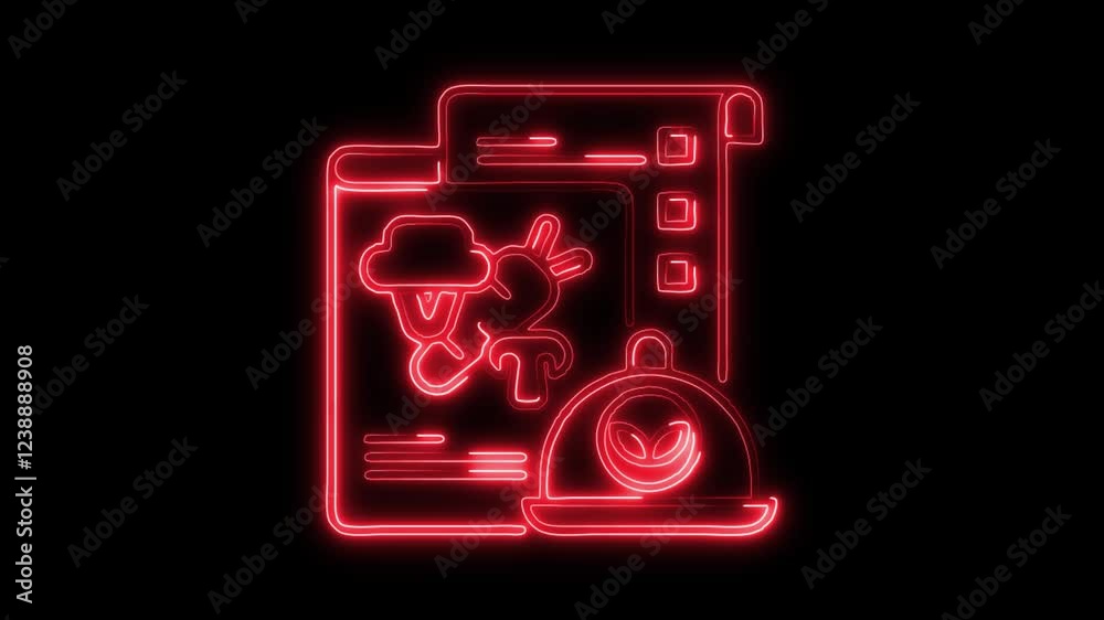 Glowing neon Vegan icon isolated on black background. HD Video motion graphic animation Glowing neon Vegan icon isolated on black background. HD Video motion graphic animation