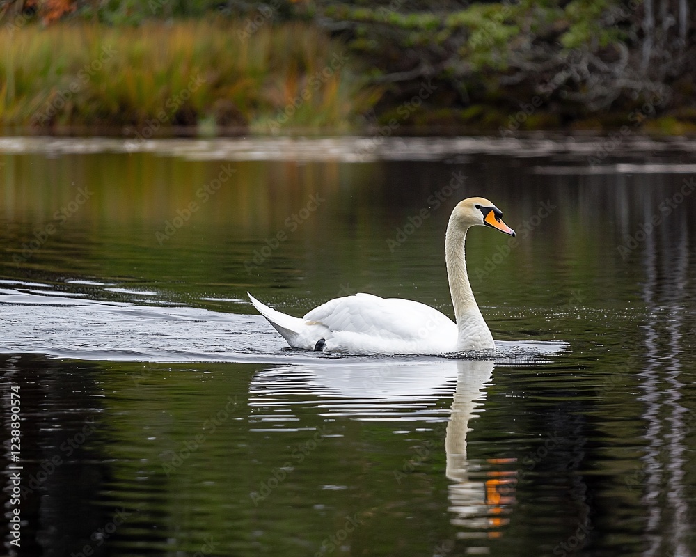 Elegant swan swimming in calm autumn lake Elegant swan swimming in calm autumn lake