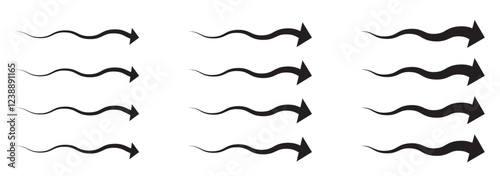 Air flow arrow. Set of blue arrow showing wind air flow. Vector set of air flow arrows. Blue air flow arrows showing wind circulation and ventilation.
