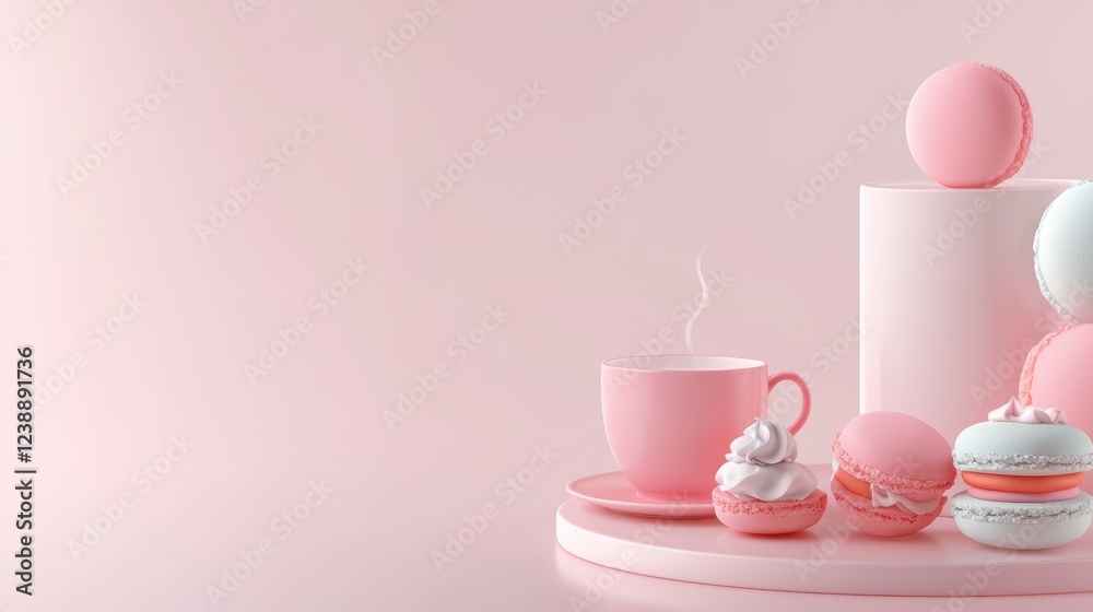 Delicious pink cake with cup and saucer, a perfect treat for afternoon tea delicious Delicious pink cake with cup and saucer, a perfect treat for afternoon tea delicious