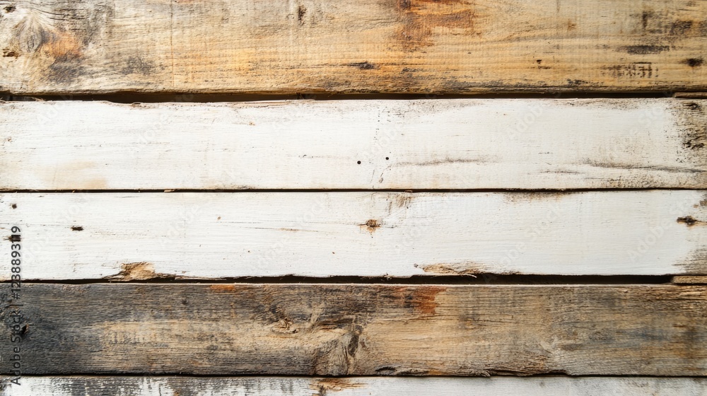 Naklejka premium Rustic wooden planks with signs of aging and weathering arranged horizontally with copy space