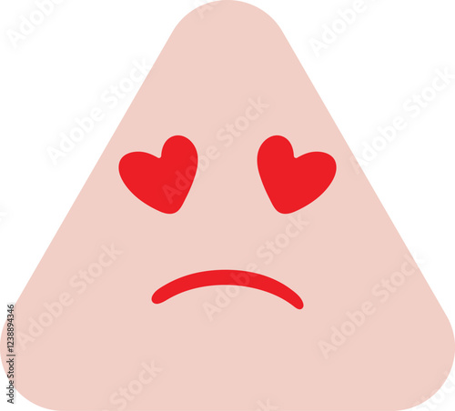 Triangular emoticon with heart-shaped eyes is sad
