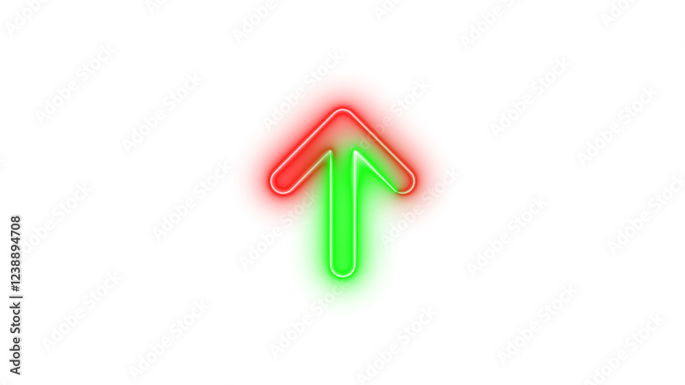 Neon arrow up icon green red color glowing with transparent background Neon arrow up icon green red color glowing with transparent background