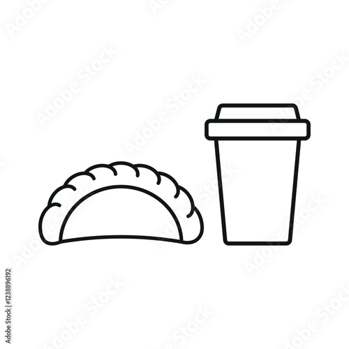 Drink and empanada set food icon represents a delicious snack pairing, perfect for café menus, street food designs, and bakery-themed illustrations.