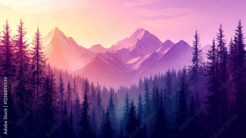 Obraz premium Pink Purple Sunset Over Snowy Mountain Range
