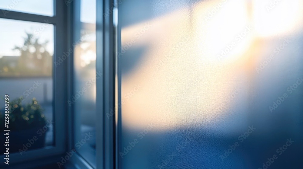 Fototapeta premium Blurred sunlight through frosted glass window in a modern interior setting