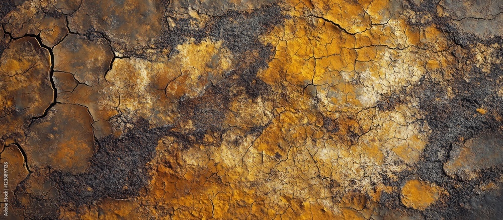 Rough textured wall with orange and black cracked surface close-up detail Rough textured wall with orange and black cracked surface close-up detail