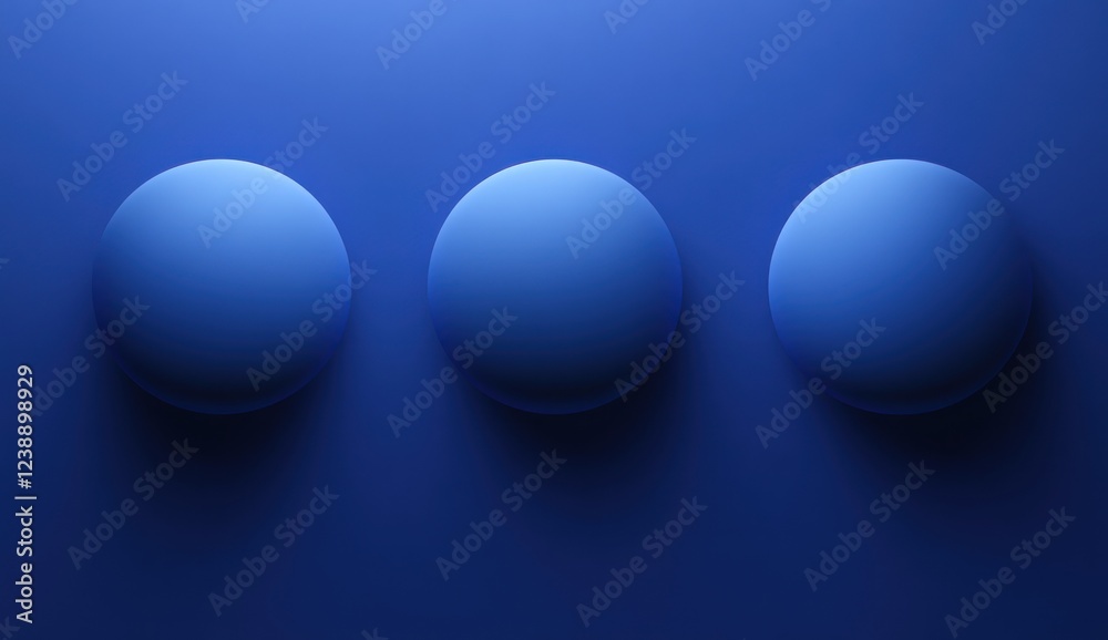 Three blue spheres on a blue background. Three blue spheres on a blue background.