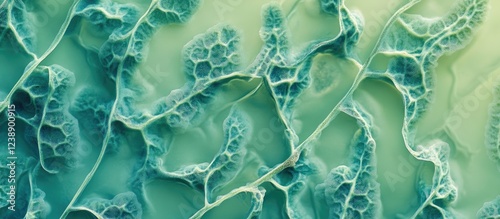 Abstract organic texture with teal and green color palette resembling cellular patterns and natural formations