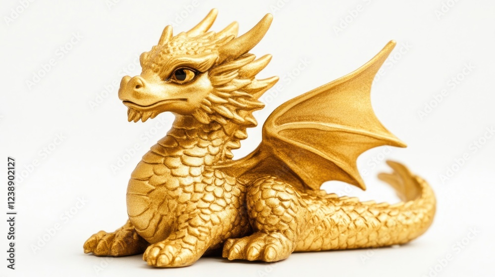Obraz premium Gold Dragon Sculpture Figurine - Symbolic Fantasy Decoration