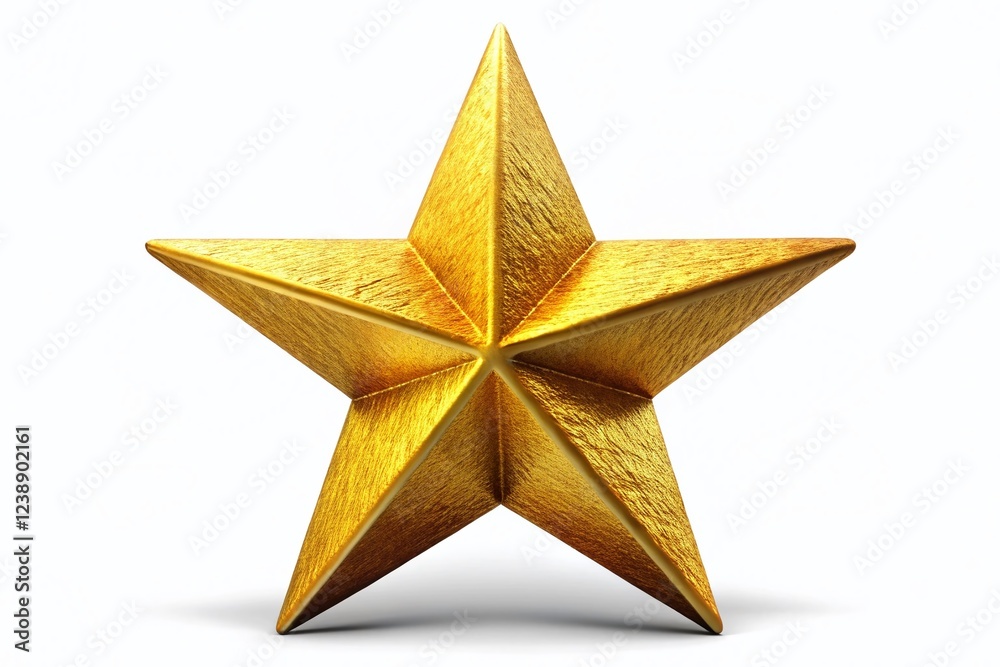 Golden Five-Pointed Star, Textured Surface, Isolated White Background - Stock Photo Golden Five-Pointed Star, Textured Surface, Isolated White Background - Stock Photo