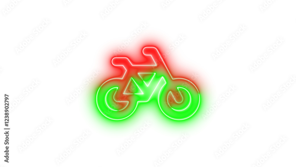 Fototapeta premium Neon bicycle icon green red color glowing with transparent background