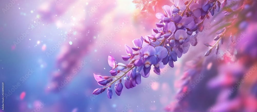 Purple Wisteria Flowers with Soft Bokeh Background and Copy Space