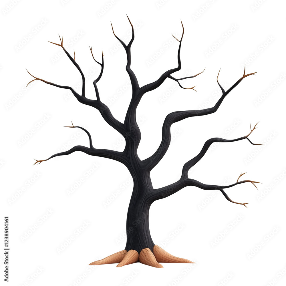 Obraz premium A barren tree with twisting branches and sparse leaves.