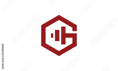 a graphic image with G gym theme, white background. vector graphic base.