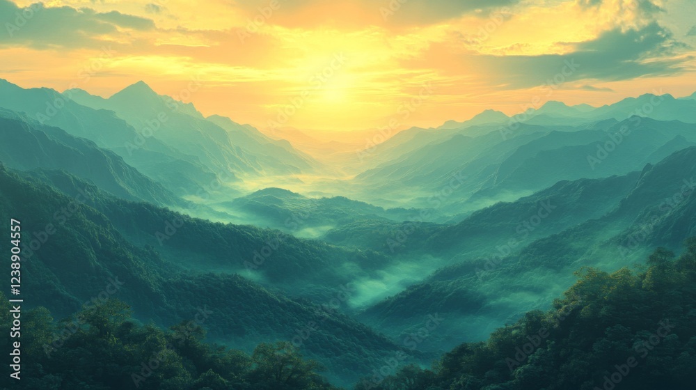 Obraz premium Misty Mountain Valley Sunrise Landscape