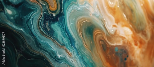 Abstract fluid art with swirling green and orange patterns and dynamic color gradients photo