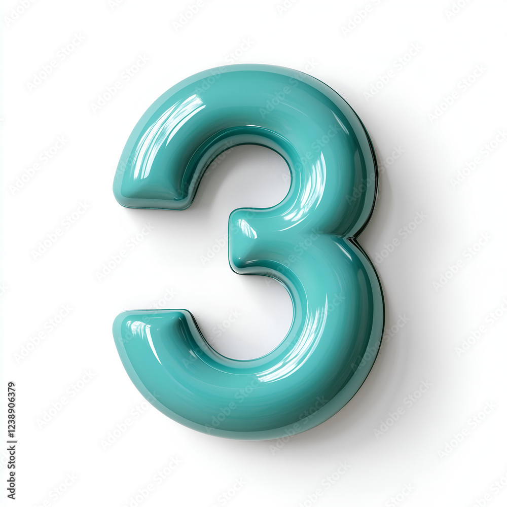 Glossy teal number three, showcasing a modern design, suitable for decoration or digital graphics. Glossy teal number three, showcasing a modern design, suitable for decoration or digital graphics.