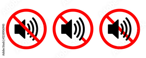 No sound and speaker icon sign set. Volume, up, down, sound, ring, vibrate, silent, mute, media, notification, audio, music, logo, symbol, label, flat, black, line icons. Vector illustration