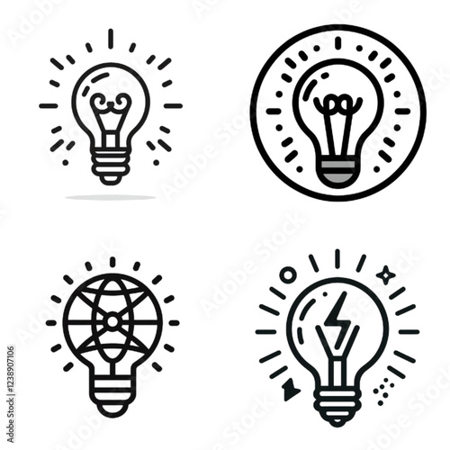 Light bulb icons in various styles representing ideas, innovation, and creativity concept
