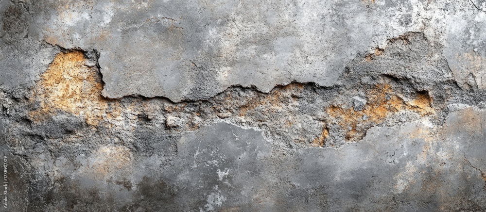 Cracked Grunge Concrete Wall Texture with Exposed Surface and Copy Space