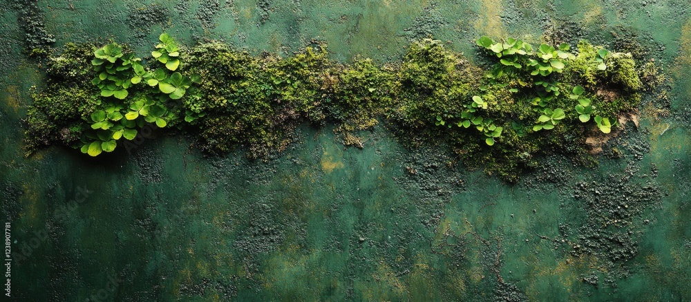 Green wall with moss and small plants creating natural texture Green wall with moss and small plants creating natural texture