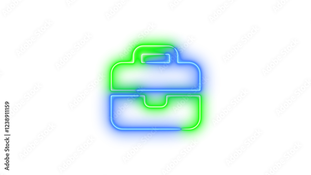 Neon briefcase icon blue green color glowing with transparent background Neon briefcase icon blue green color glowing with transparent background
