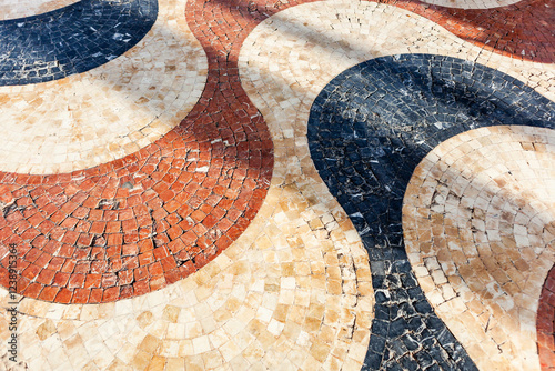 Explanada de España in Alicante. Floor bricks pattern. Ground brick mosaic close view. photo